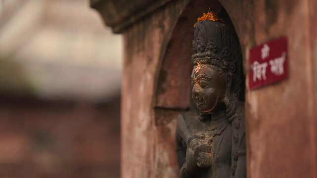 
Statue of Hindu God Yama Raj in Temple of Nepal, Deity of Hindu God on the Wall of the Temple