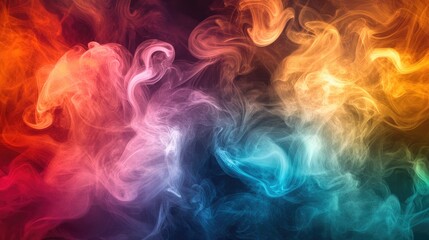 Fototapeta premium An abstract image of smoke in various vibrant colors swirling together, creating a fluid and artistic pattern against a dark background