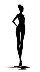 full-length figure of a woman, silhouette, flat black and white illustration on a white background