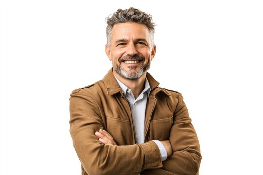 Business portrait of confident businessman. Entrepreneur in jacket smiling, Happy mid adult, mature age man standing, smiling,with generative ai
