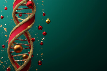Detailed illustration of a DNA double helix with Christmas decorations, merging science and holiday cheer, ideal for festive science projects or seasonal educational materials