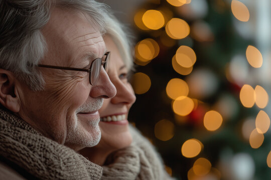 Close Up of an Elderly Couples Faces Smiling and Looking at Each Other, Heartwarming Image