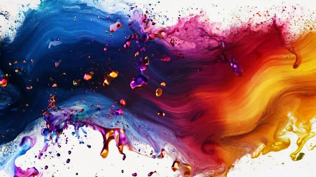 A colorful line of paint with a splash of yellow and red. The colors are vibrant and the line is long