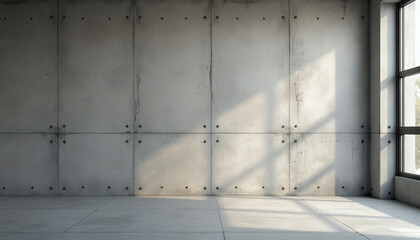 interior of a building, concrete wall and concrete floor