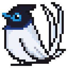 ドット絵, アニマルイラスト, カワリサンコウチョウのオス, 白色型