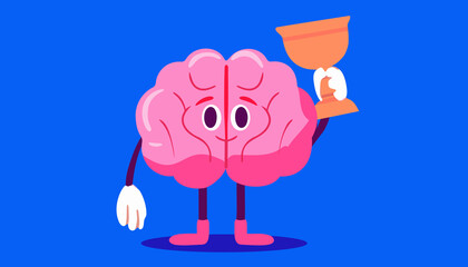 Mental Health- Cartoon brain lifting a bell for strong mental health, ai generated