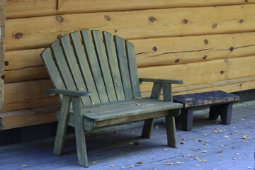 A simple setup with a wooden chair and bench together