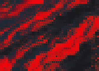 A red and black pixelated background with a red line