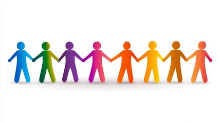 Human figures holding hands in a color gradient. Symbol of workplace unity, diversity, trust, empathy, harmony, togetherness, teamwork on White isolated background
