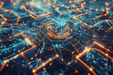 Abstract Digital Network with Glowing Lines