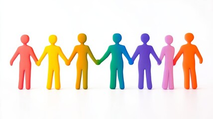 Human figures holding hands in a color gradient. Symbol of workplace unity, diversity, trust, empathy, harmony, togetherness, teamwork on White isolated background