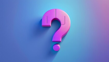 A vibrant 3D pink question mark against a blue gradient background, symbolizing curiosity and inquiry in a modern design.