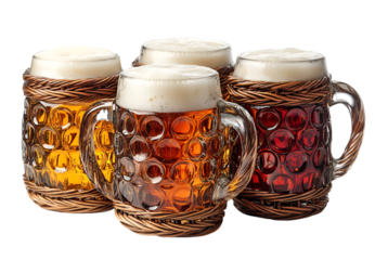 a group of glasses with liquid in them