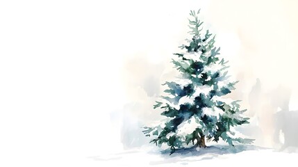 Christmas tree with Santa Claus and snowflakes in the background, watercolor illustration on a white background