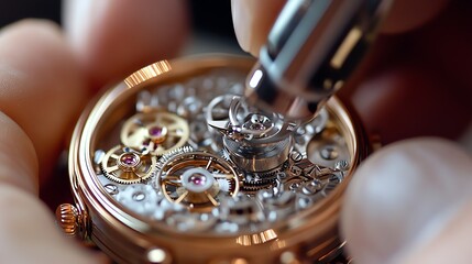 A watchmaker uses a screwdriver to repair a watch movement.