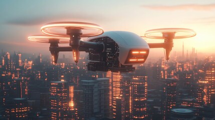 Futuristic AI-driven aerial delivery systems using autonomous flying drones: Drones delivering goods, medicines, and packages with AI-based navigation systems.