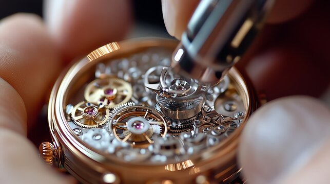 A watchmaker uses a screwdriver to repair a watch movement.