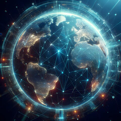 Planeta Tierra, conectado por líneas imaginarias, redes.