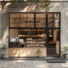 The material of its base is glass mockup shop door indoors.