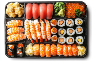 Delicious sushi platter featuring vibrant nigiri and rolls, perfect for sharing