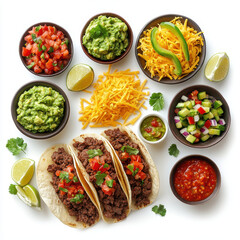 Delicious Mexican tacos with seasoned beef, fresh guacamole, and vibrant toppings