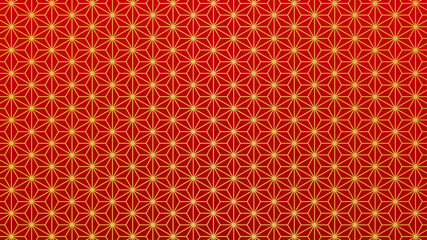 麻の葉　背景　赤に金色　和柄　和風　ベクター