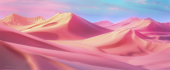 Surreal pink sand dunes under a pastel sky