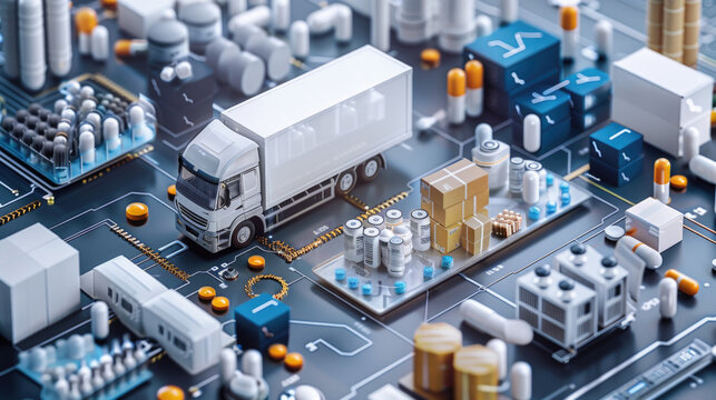 Truck standing in hospital healthcare supply chain enhances the timely distribution of medical supplies and medications.