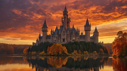 Obraz premium radiant sunset: a symphony of colors in nature's tranquility