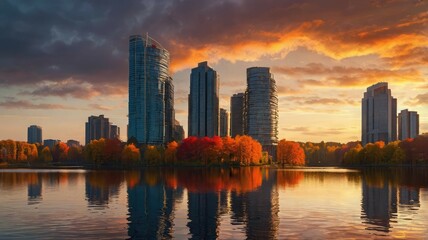 Fototapeta premium radiant sunset: a symphony of colors in nature's tranquility