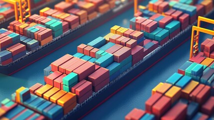 Obraz premium 3D rendered import-export logistics, flat design, visualizing global cargo transport