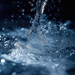 Close-up of splashing water on dark background. 