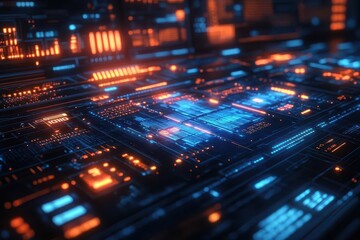 Digital Nexus: Illuminated Circuit Board Cityscape