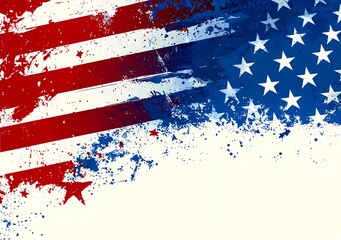 Abstract American flag design with bold colors and a dynamic splatter effect.
