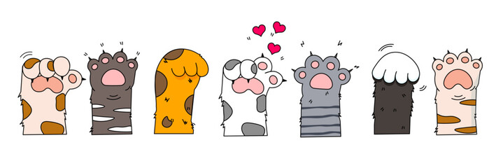 Cute cat paw. Pet kitten paw in cartoon style.Scratching with claws.Vector illustration