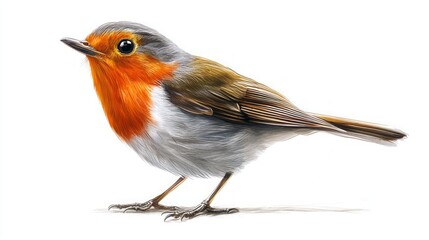 Fototapeta premium Vivid Digital Painting of a European Robin on a White Background