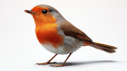 Fototapeta premium Exquisite Close-Up of a Vibrant European Robin Against a Minimalist White Background