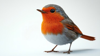 Fototapeta premium Close-up of a Colorful Robin with Orange and Grey Feathers on a White Background