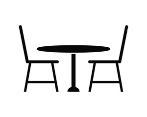 Dinner table and chair black and white flat vector icon design