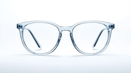Fototapeta premium Clear Blue Rimmed Eyeglasses on White Background