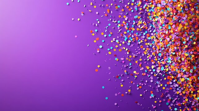 A purple background with colorful confetti on the sides.