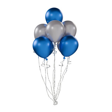 blue and grey party balloons, transparent background isolated png