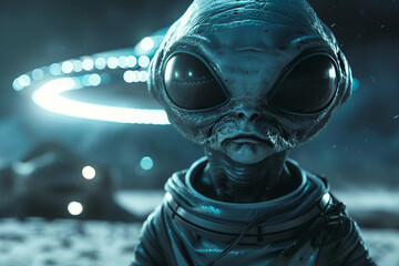 UFO space visitor alien on Earth living human life with everyday routine staff, Generative AI