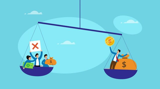 Business people on scales - capitalism or monopoly cartoon animation