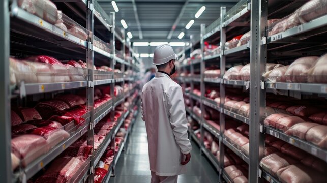Quality control inspection in meat storage facility