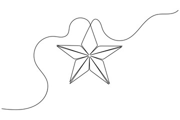 Christmas star continuous one line drawing of isolated outline art and star vector icon
