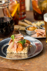 tapas to eat appetizer with orange and olive ready to eat