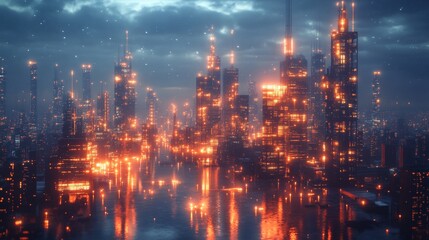 Futuristic AI-driven energy grids for urban sustainability: A city where AI controls and optimizes the energy flow between homes, businesses, and power plants to maximize efficiency.