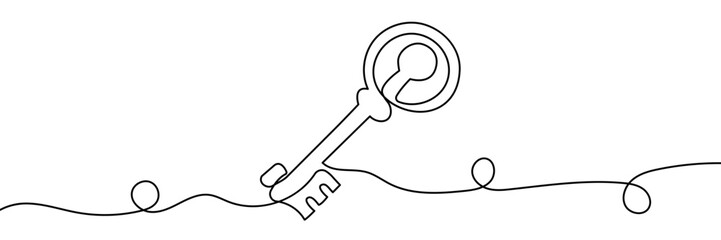 Key line background. One continuous line drawing of key. Vector illustration. Key line icon.