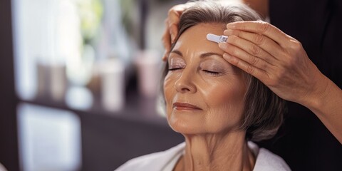 Fototapeta premium Woman receives a facial treatment.